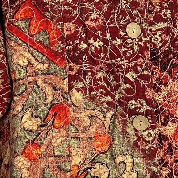 Coldwater Creek size 1X linen blend shirt/shacket, vibrant, embroidered, office - Picture 2 of 9